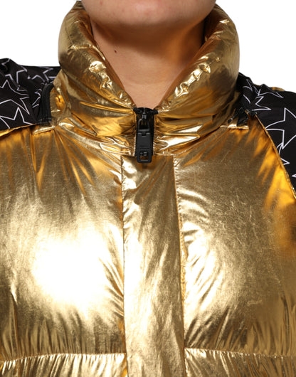 Dolce & Gabbana Women's Quilted Polyester & Polyurethane Hooded Puffer Jacket - Gold