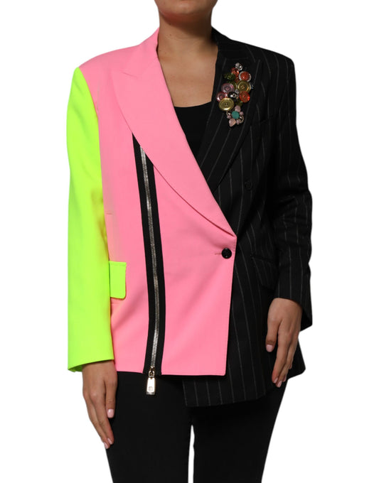 Dolce & Gabbana Women's Single Breasted Silk Viscose Cotton & Polyester Jacket - Multicolor Patchwork