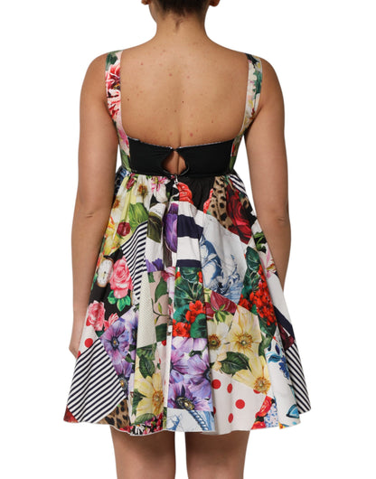 Dolce & Gabbana Women's A Line Stretch Cotton & Nylon Mini Dress - Multicolor Patchwork