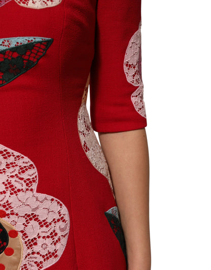 Dolce & Gabbana Women's A Line Cotton Nylon Silk & Wool Mini Dress - Red Floral