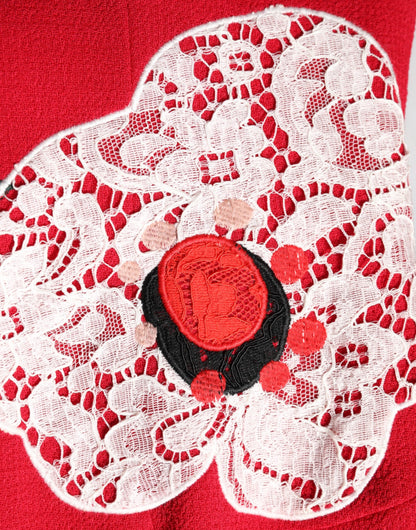 Dolce & Gabbana Women's A Line Cotton Nylon Silk & Wool Mini Dress - Red Floral