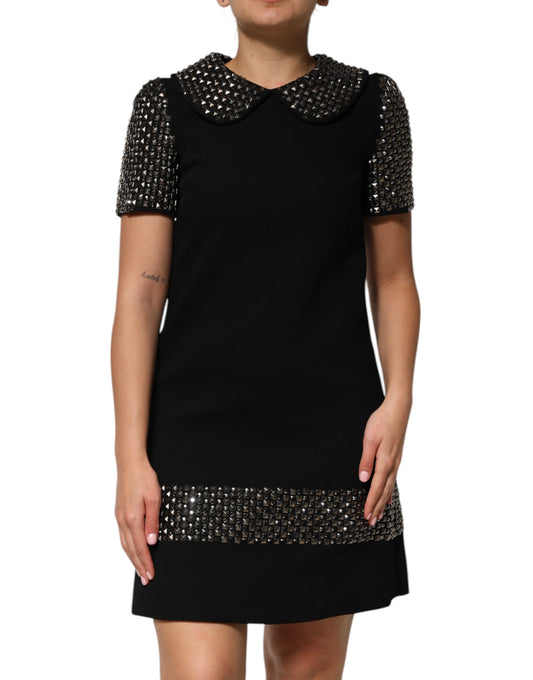Dolce & Gabbana Grace Women's Virgin Wool Silk Crystal & Brass Mini Dress - Black