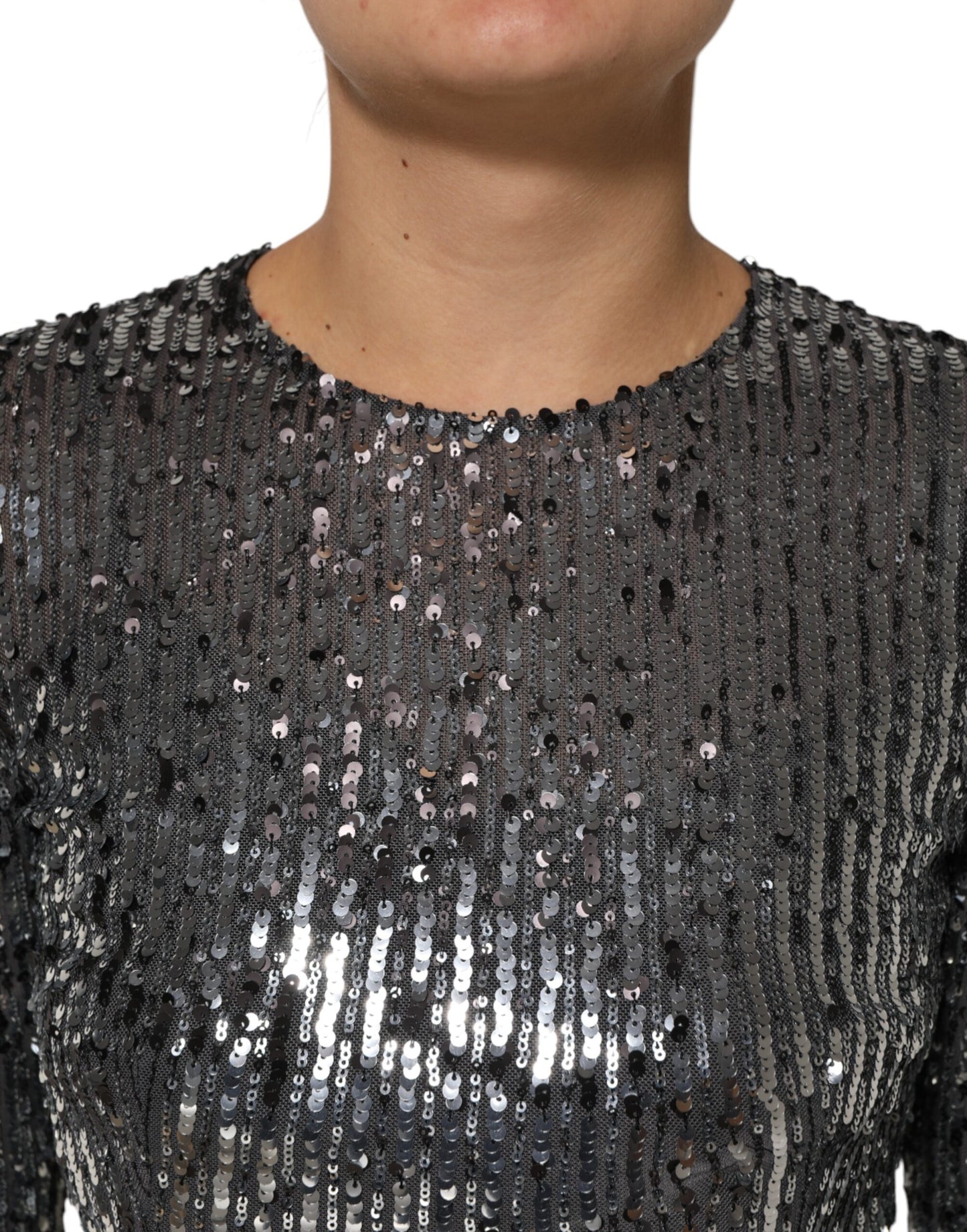 Dolce & Gabbana Black Sequined Long Sleeves Midi A-line  Dress
