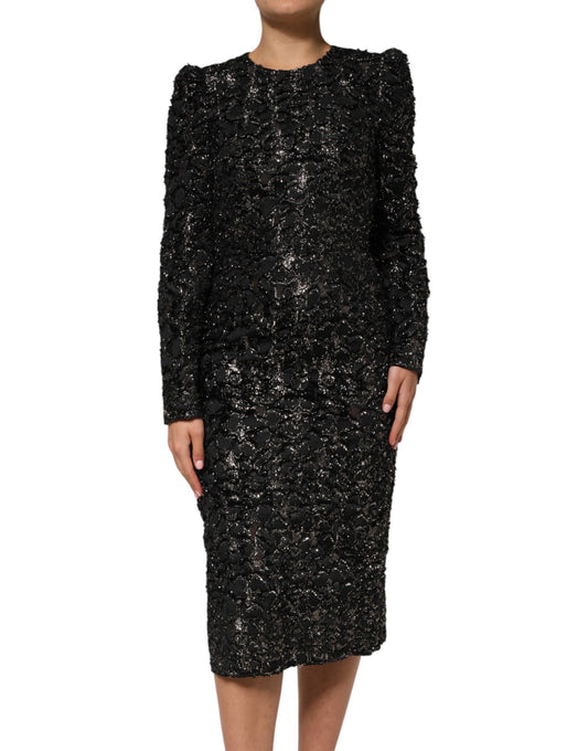 Dolce & Gabbana Women's Sheath Long-Sleeve Nylon Polyester Silk Tweed & Sequins Midi Dress - Black