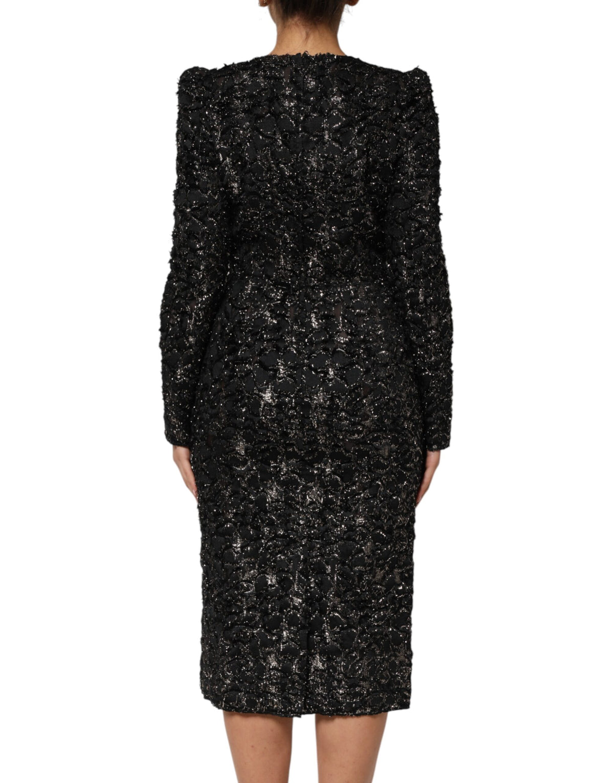 Dolce & Gabbana Women's Sheath Long-Sleeve Nylon Polyester Silk Tweed & Sequins Midi Dress - Black