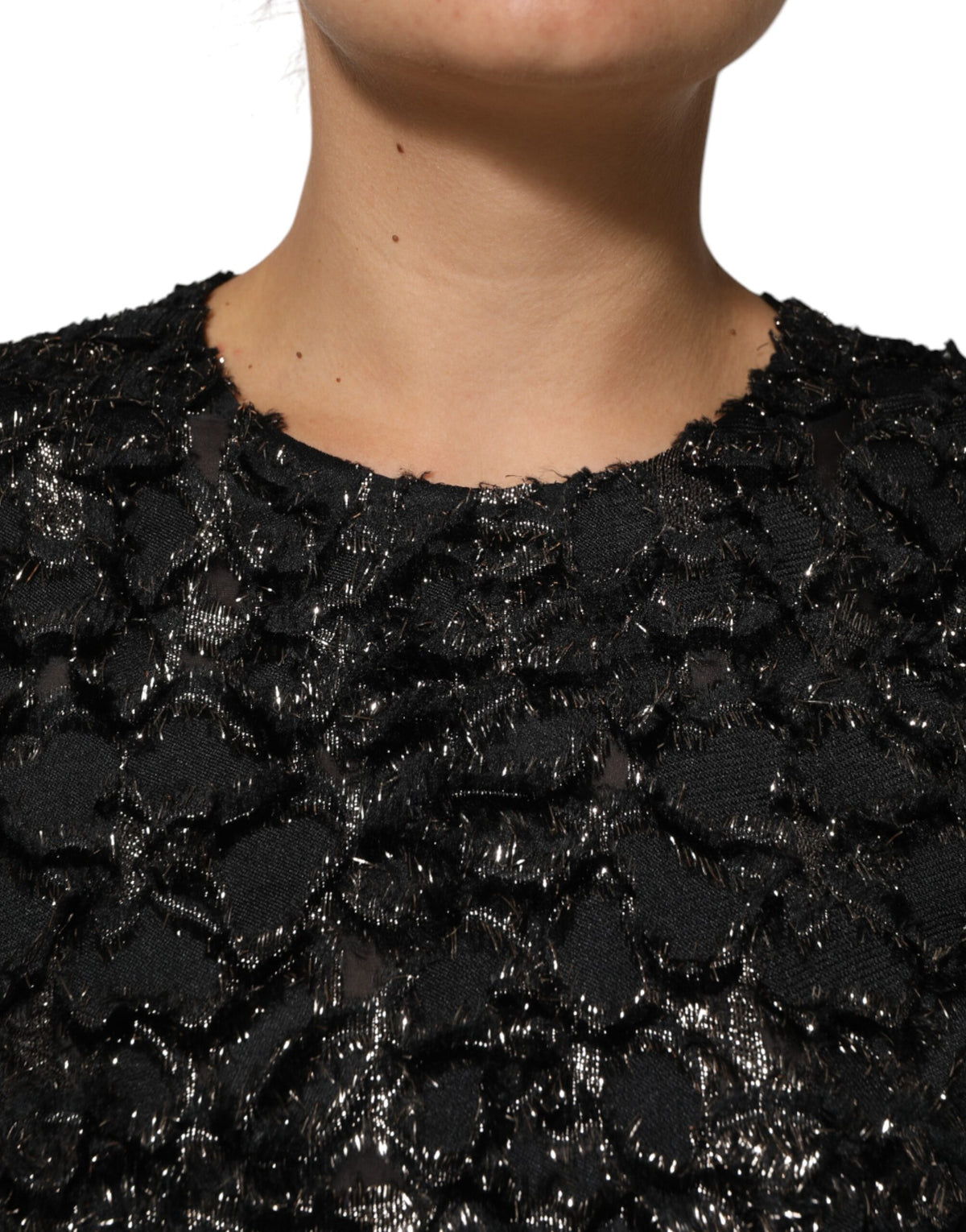 Dolce & Gabbana Women's Sheath Long-Sleeve Nylon Polyester Silk Tweed & Sequins Midi Dress - Black
