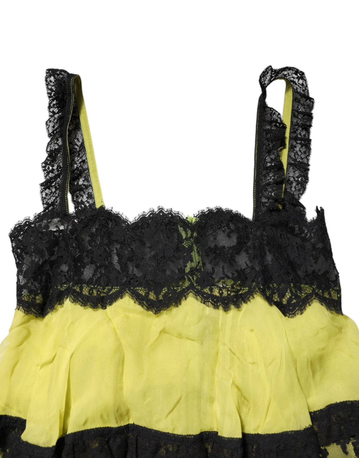 Dolce & Gabbana Women's Babydoll Sleeveless Cotton Silk Lace & Nylon Short Dress - Black Yellow Patterned Floral