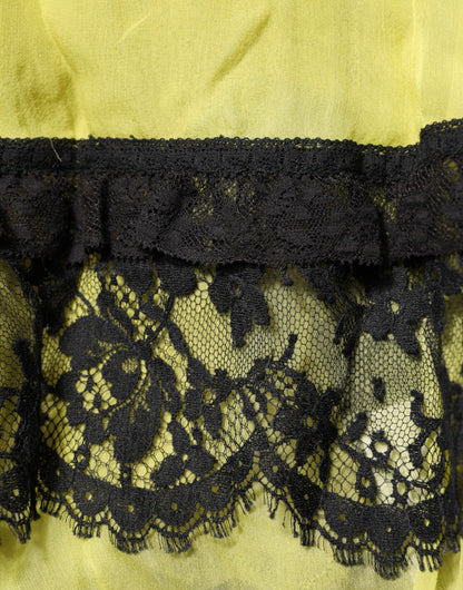Dolce & Gabbana Women's Babydoll Sleeveless Cotton Silk Lace & Nylon Short Dress - Black Yellow Patterned Floral