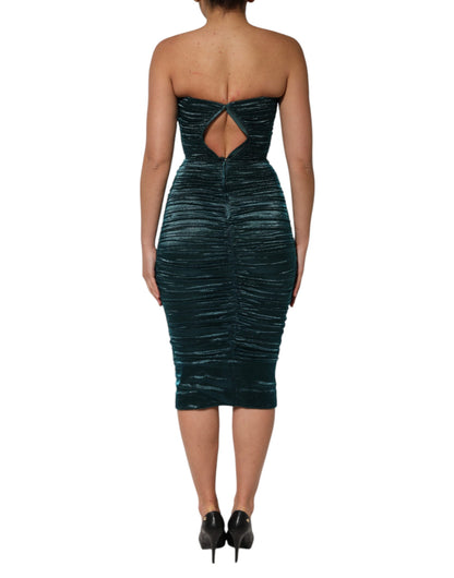 Dolce & Gabbana Women's Sleeveless; Strapless Sweetheart Neck Nylon Polyester Cotton & Silk Dress - Green