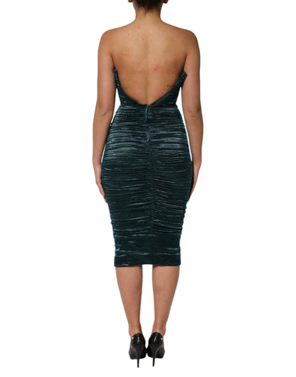 Dolce & Gabbana Women's Sleeveless; Strapless Sweetheart Neck Nylon Polyester Cotton & Silk Dress - Green
