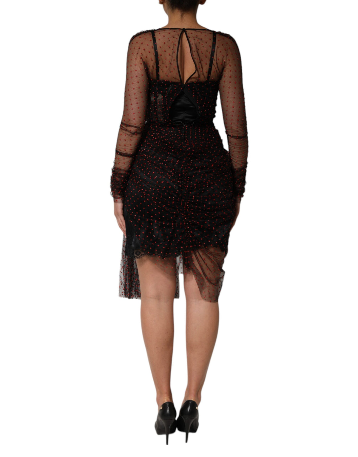 Dolce & Gabbana Women's Sheath Short-Sleeve; Long-Sleeve Chiffon Lace & Silk Short Mini Dress - Black