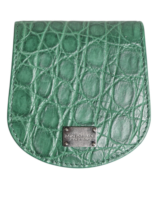 Wallet by Dolce & Gabbana for men in caiman leather green presents a refined silhouette, artfully capturing the essence of the Caiman Leather Wallet design with sophisticated coin-purse for a refined look.