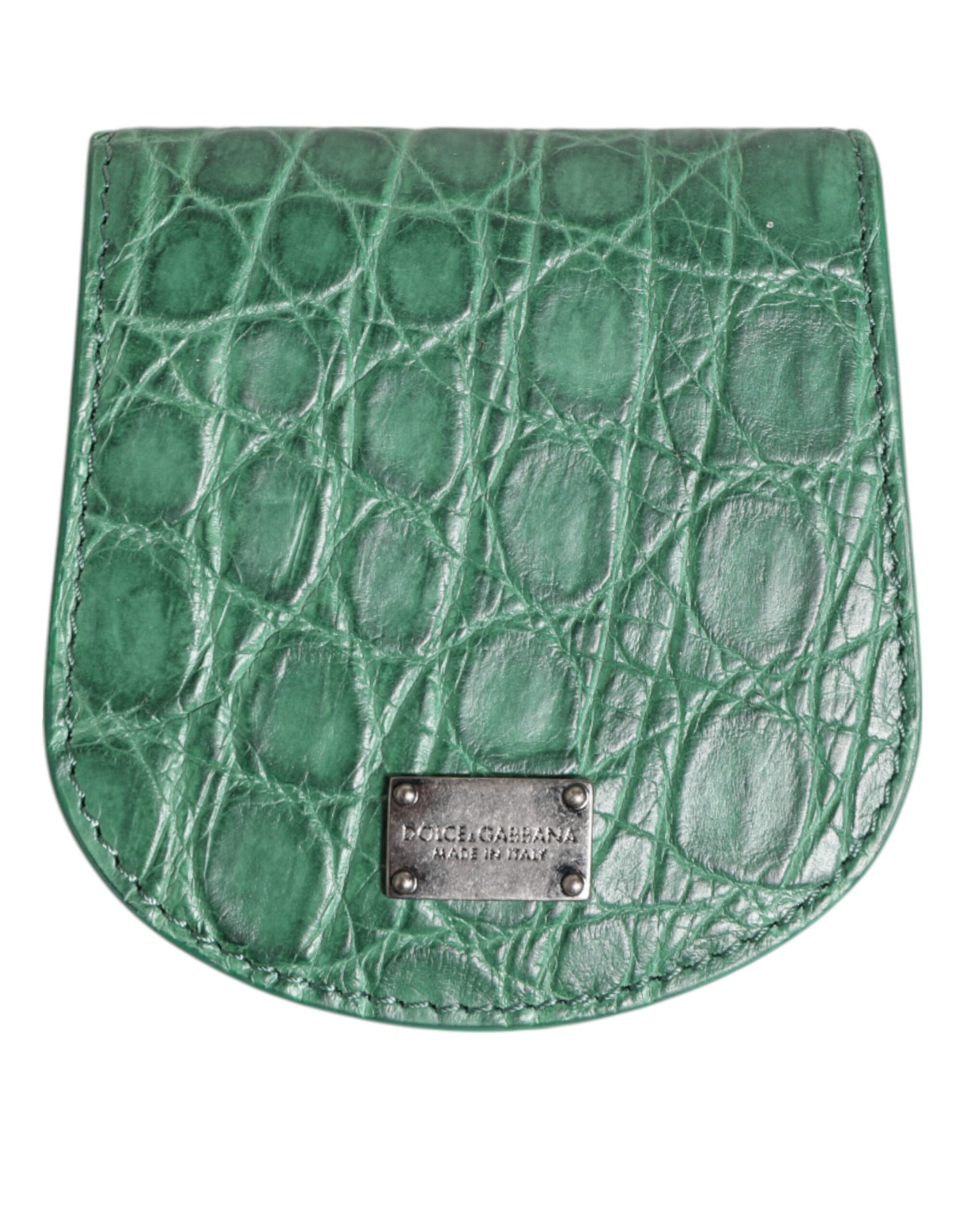 Wallet by Dolce & Gabbana for men in caiman leather green features a streamlined silhouette, showcasing the streamlined Caiman Leather Wallet design with sophisticated coin-purse for a premium look.