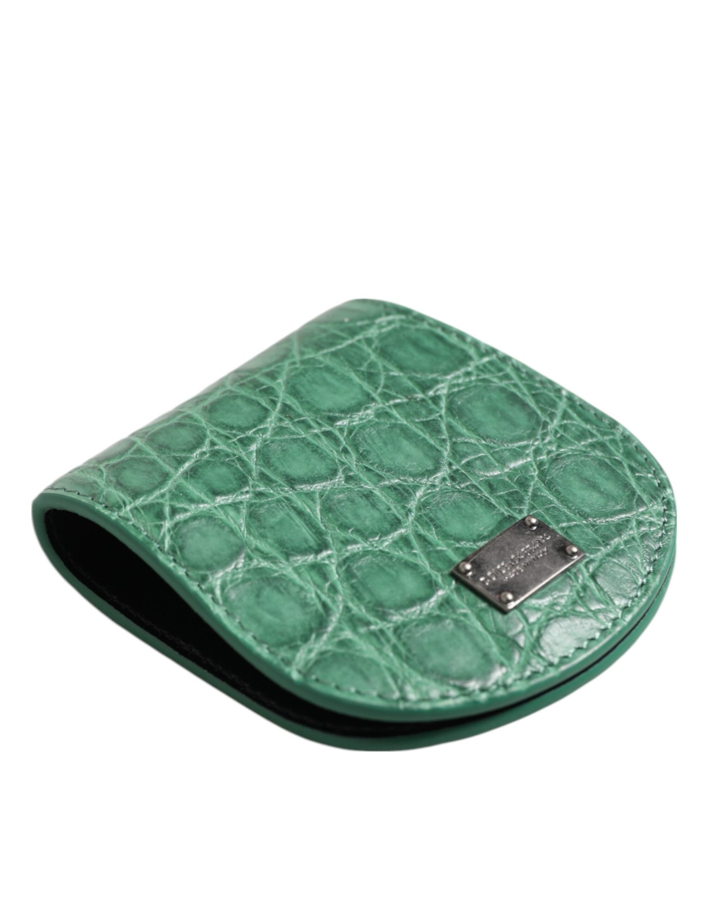 Wallet by Dolce & Gabbana for men in caiman leather green showcases a refined silhouette, artfully capturing the essence of the refined Caiman Leather Wallet design with functional coin-purse.
