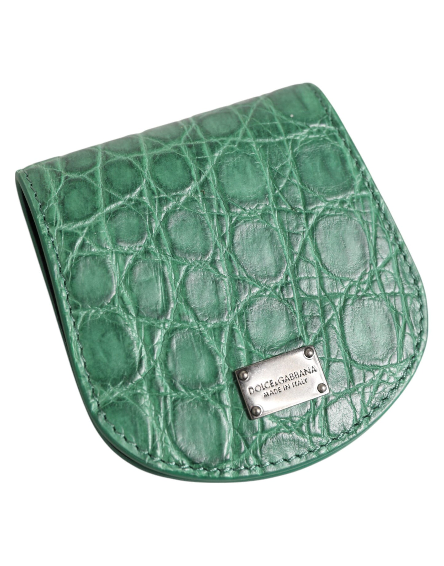 Wallet by Dolce & Gabbana for men in caiman leather green showcases a refined silhouette, artfully capturing the essence of the refined Caiman Leather Wallet design with functional coin-purse.