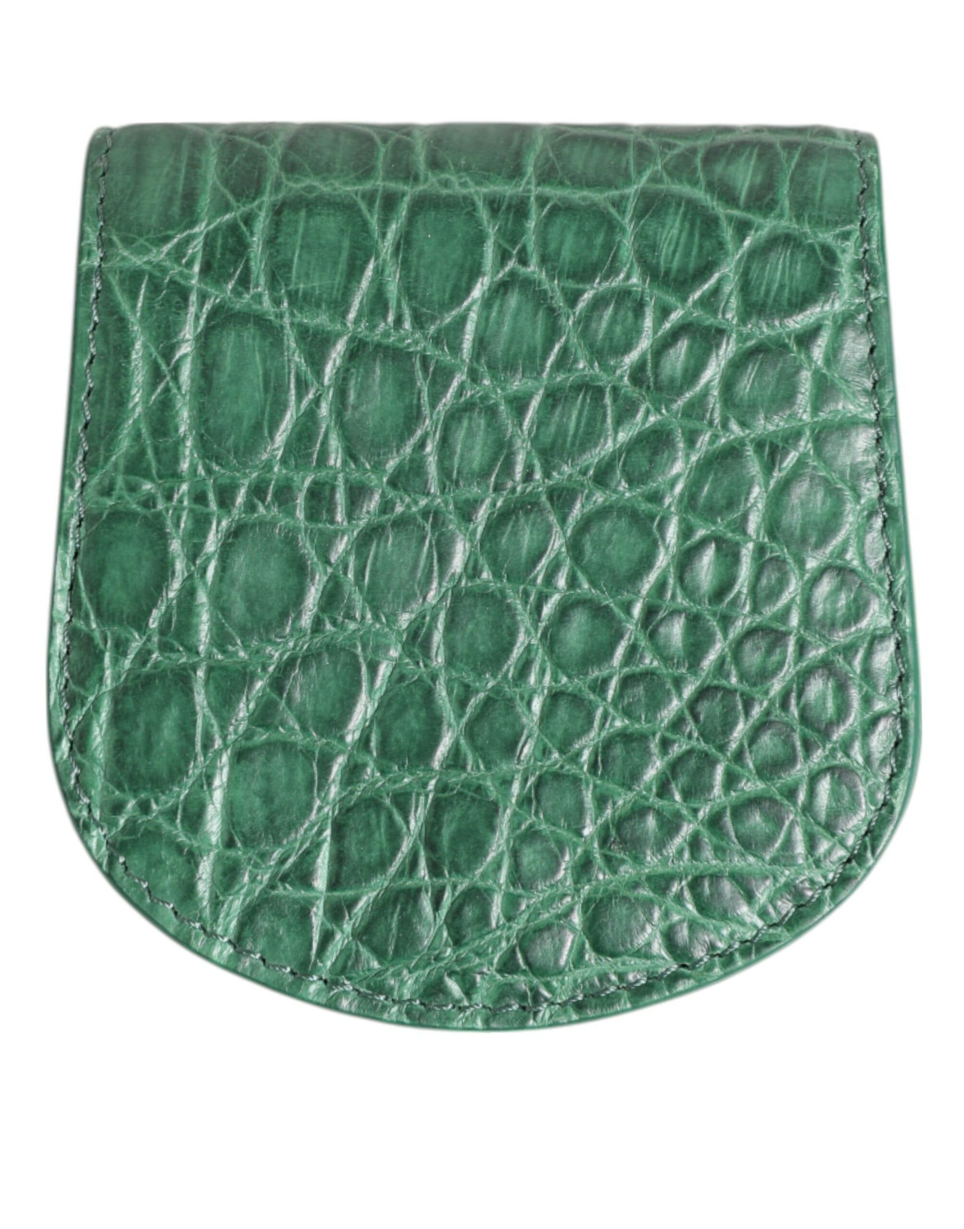 Wallet by Dolce & Gabbana for men in caiman leather green features a streamlined silhouette, showcasing the streamlined Caiman Leather Wallet design with sophisticated coin-purse for a premium look.