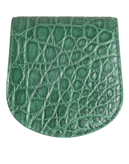 Wallet by Dolce & Gabbana for men in caiman leather green features a streamlined silhouette, showcasing the streamlined Caiman Leather Wallet design with sophisticated coin-purse for a premium look.