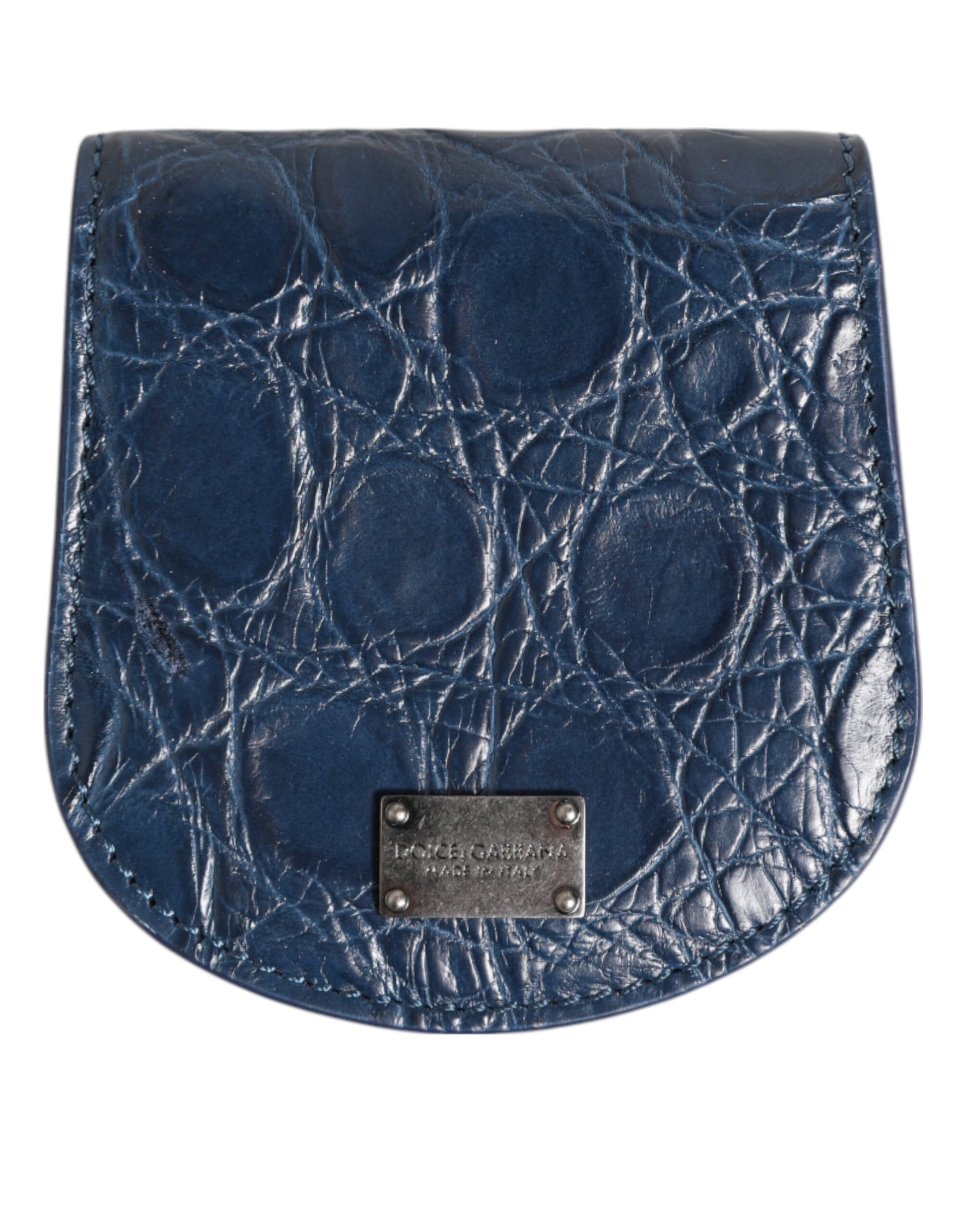 Wallet by Dolce & Gabbana for men in caiman leather blue showcases a refined silhouette, artfully capturing the essence of the refined Caiman Leather Wallet design with functional coin-purse.