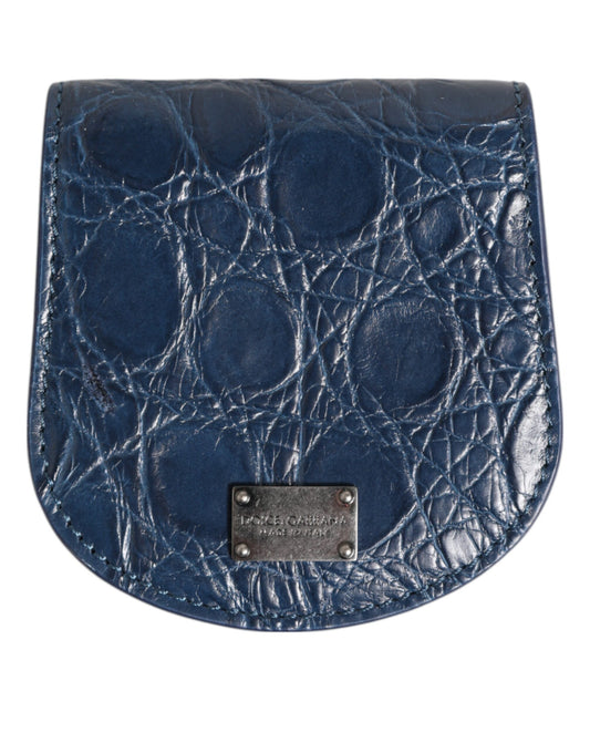 Wallet by Dolce & Gabbana for men in caiman leather blue showcases a refined silhouette, artfully detailed with the signature style of the Caiman Leather Wallet and functional coin-purse.