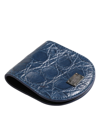Wallet by Dolce & Gabbana for men in caiman leather blue presents a streamlined silhouette, showcasing the sophisticated design of the Caiman Leather Wallet collection with functional coin-purse.