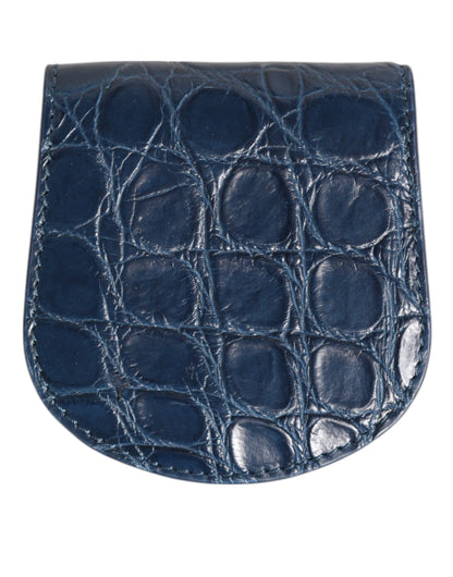 Wallet by Dolce & Gabbana for men in caiman leather blue showcases a refined silhouette, artfully detailed with the signature style of the Caiman Leather Wallet and functional coin-purse.