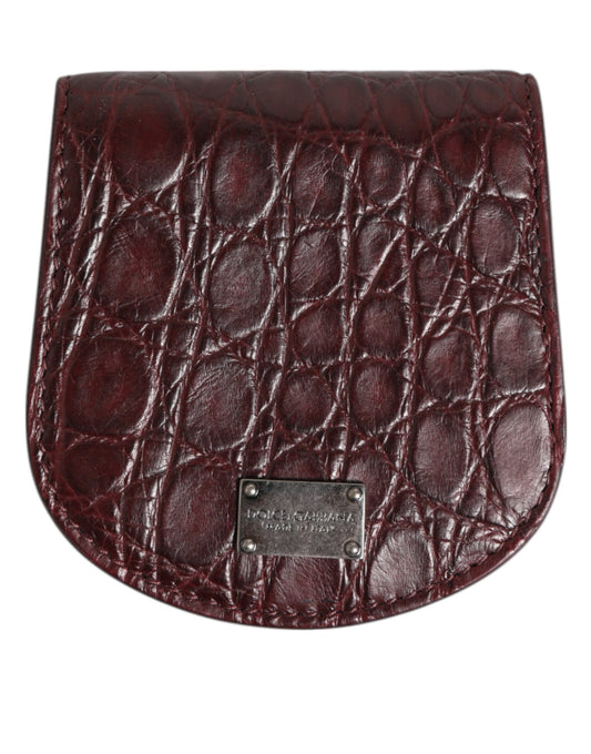 Wallet by Dolce & Gabbana for men in caiman leather brown & burgundy presents a refined silhouette, artfully capturing the essence of the Caiman Leather Wallet design with sophisticated coin-purse for a refined look.