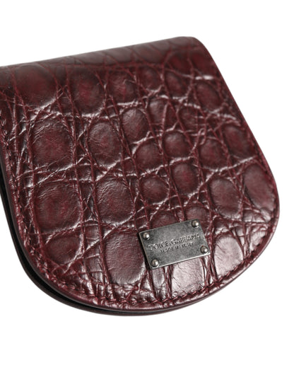 Wallet by Dolce & Gabbana for men in caiman leather brown & burgundy features a streamlined silhouette, showcasing the streamlined Caiman Leather Wallet design with sophisticated coin-purse for a premium look.