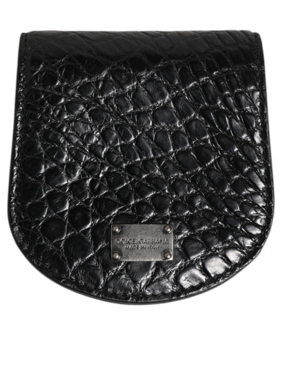 Wallet by Dolce & Gabbana for men in caiman leather black presents a refined silhouette, artfully capturing the essence of the Caiman Leather Wallet design with sophisticated coin-purse for a refined look.