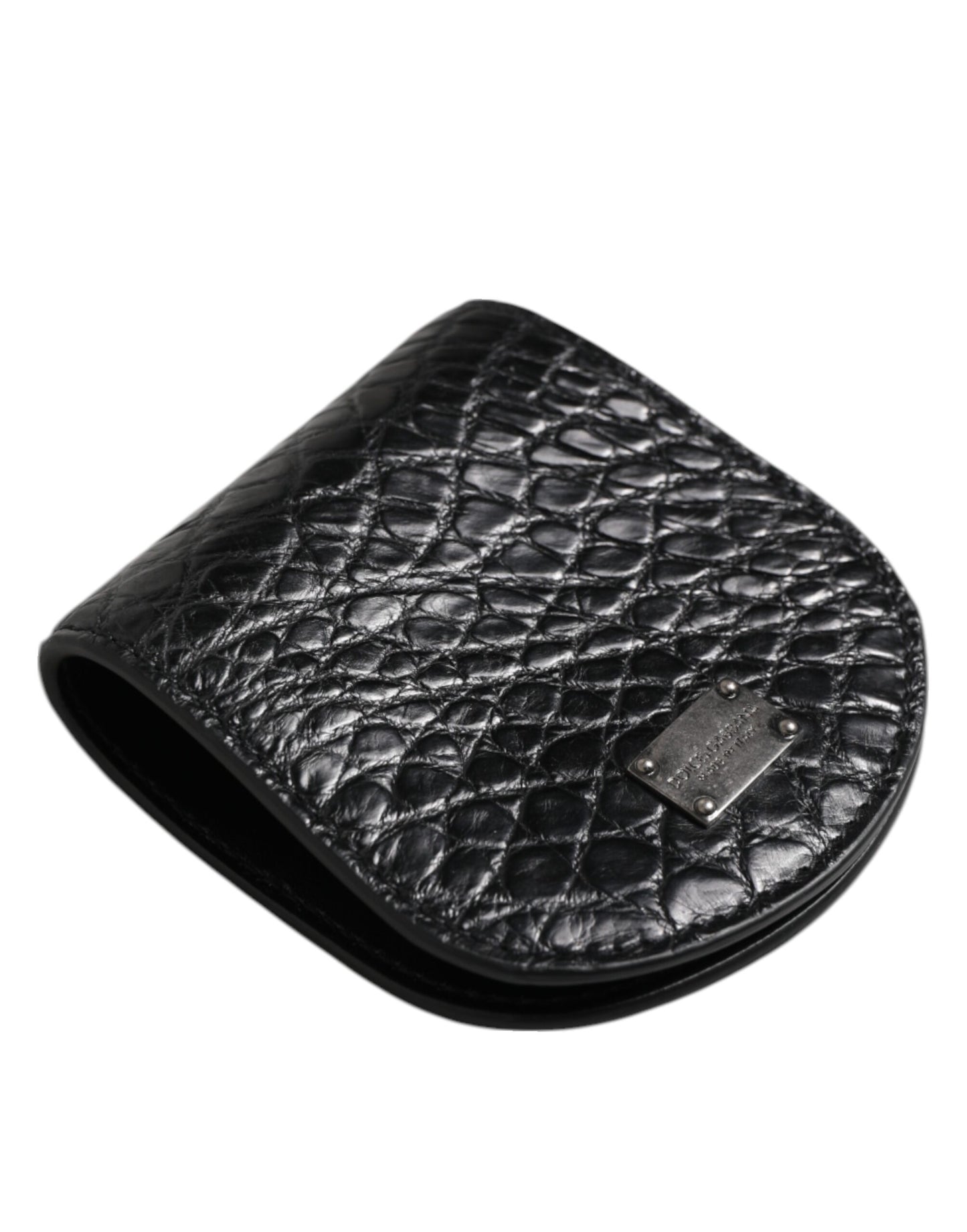 Wallet by Dolce & Gabbana for men in caiman leather black showcases a discerning silhouette, artfully capturing the essence of Caiman Leather Wallet with its functional coin-purse.