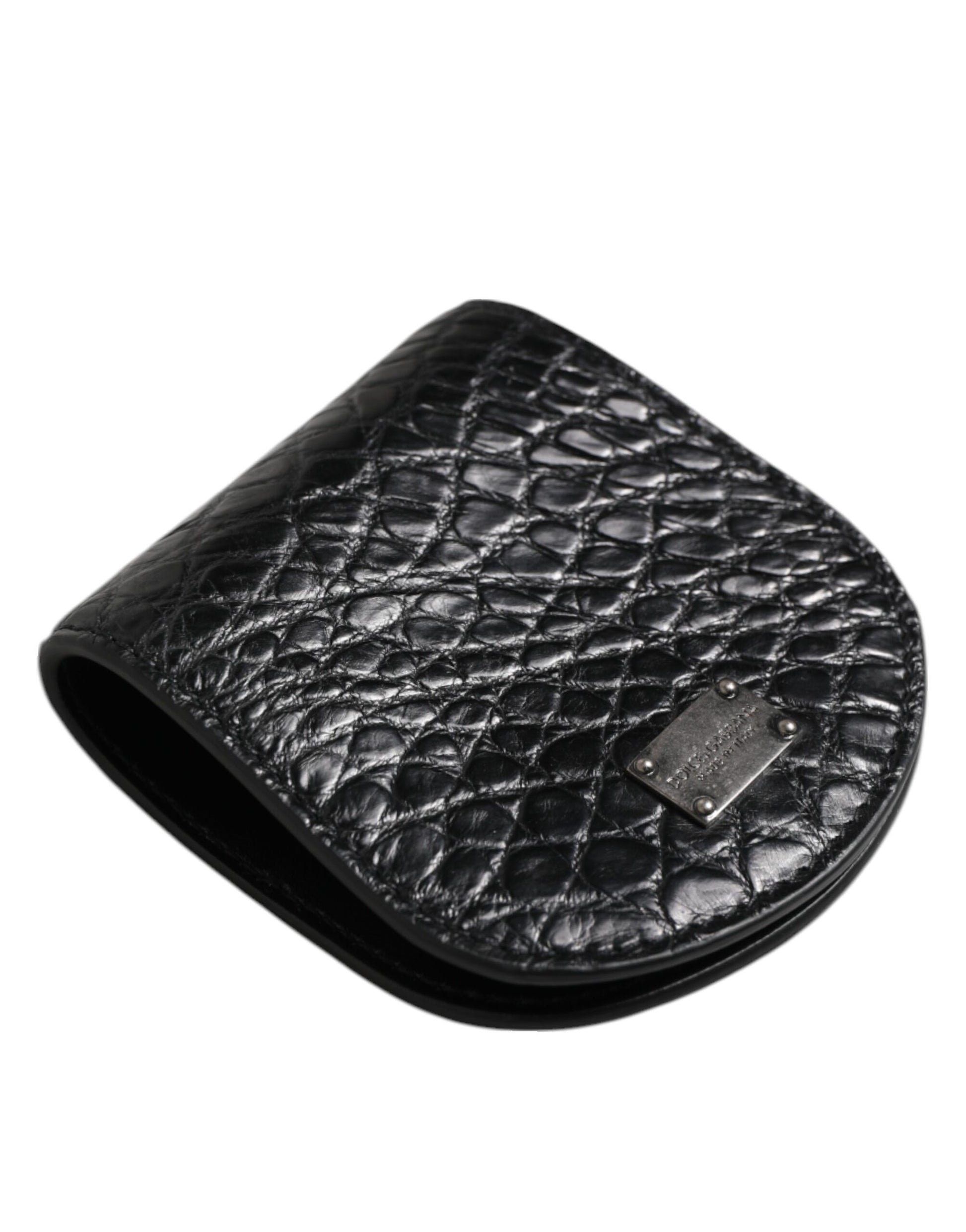 Wallet by Dolce & Gabbana for men in caiman leather black showcases a discerning silhouette, artfully capturing the essence of Caiman Leather Wallet with its functional coin-purse.