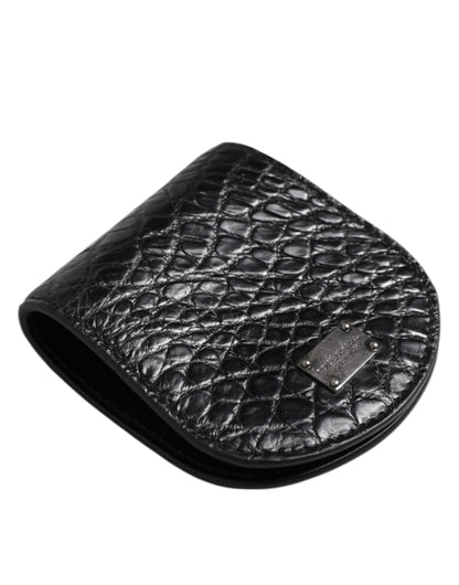 Wallet by Dolce & Gabbana for men in caiman leather black showcases a discerning silhouette, artfully capturing the essence of Caiman Leather Wallet with its functional coin-purse.