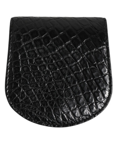 Wallet by Dolce & Gabbana for men in caiman leather black showcases a refined silhouette, artfully detailed with the signature style of the Caiman Leather Wallet and functional coin-purse.