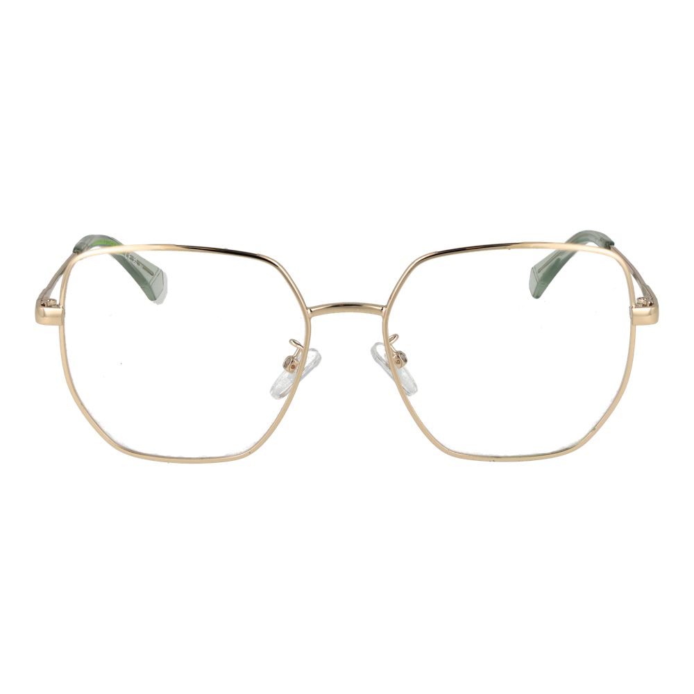 Eyeglasses Frames by Polaroid for women in metal gold features an refined silhouette, showcasing a sophisticated gold coloured frame and refined full-frame frame design for a refined look.