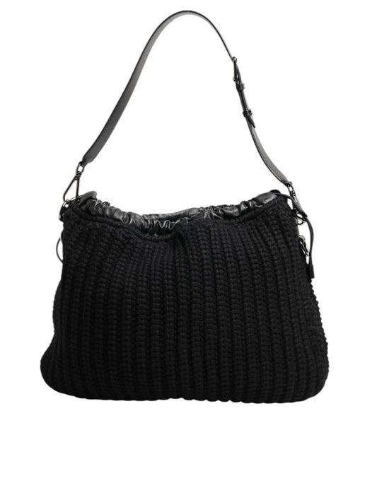 Shoulder Bag by Dolce & Gabbana for women in calfskin leather & cashmere black features a stately silhouette, showcasing a secure zipper, ample , and stately shoulder-strap for a stately finish.