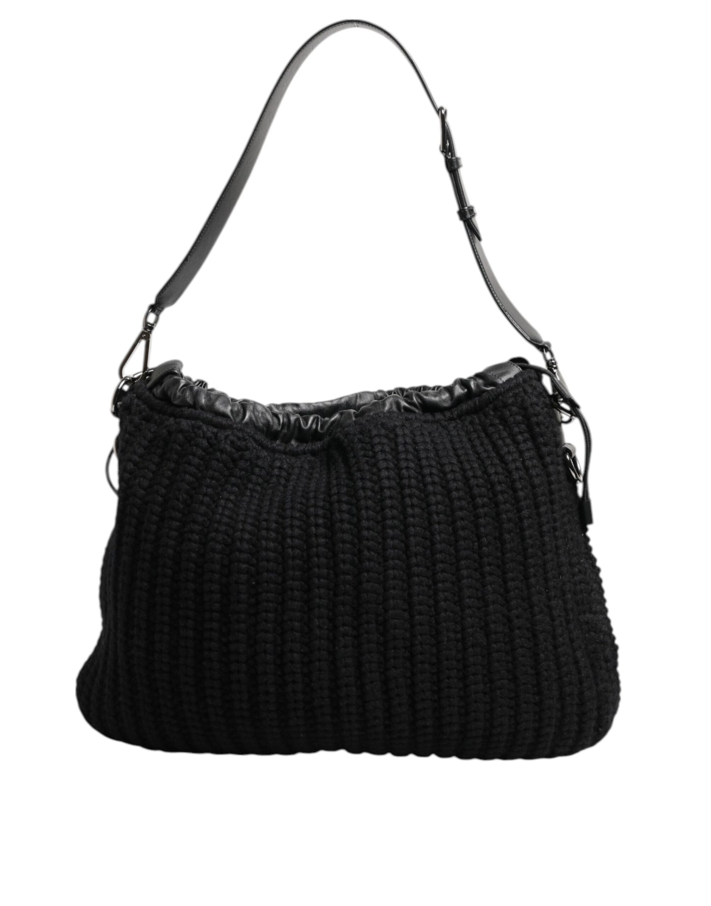 Shoulder Bag by Dolce & Gabbana for women in calfskin leather & cashmere black features an effortlessly chic silhouette with a secure zipper, ample , and versatile shoulder-strap for effortlessly chic everyday luxury.