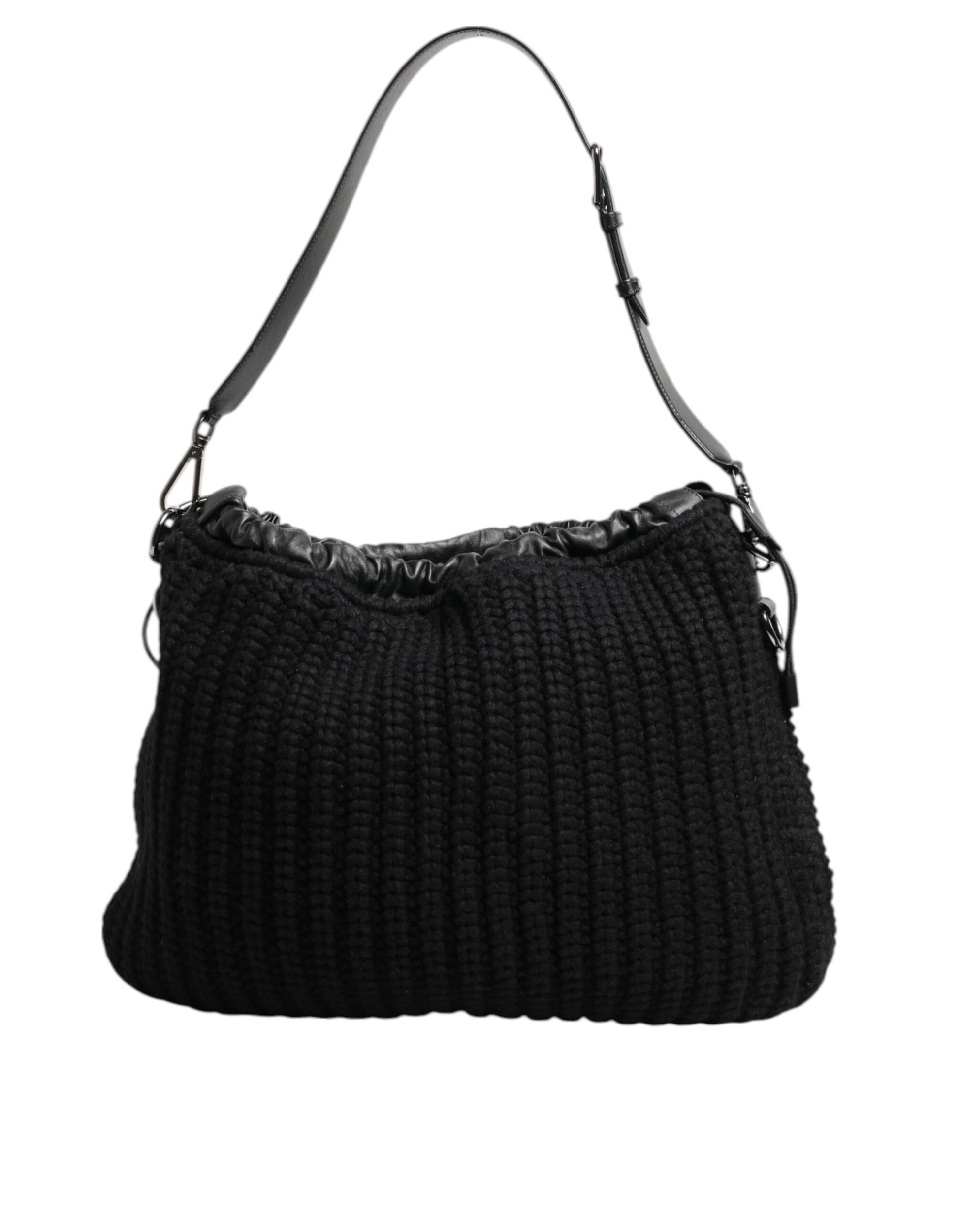 Shoulder Bag by Dolce & Gabbana for women in calfskin leather & cashmere black features an effortlessly chic silhouette with a secure zipper, ample , and versatile shoulder-strap for effortlessly chic everyday luxury.