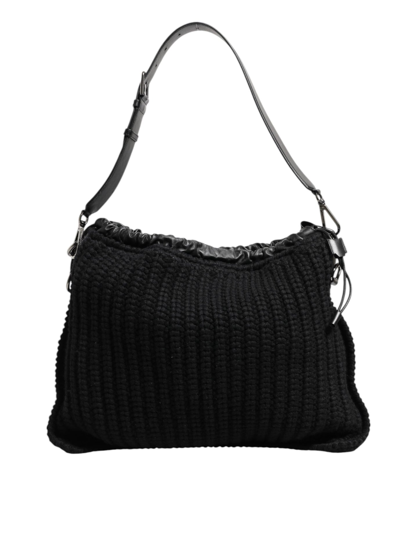 Shoulder Bag by Dolce & Gabbana for women in calfskin leather & cashmere black presents a statuesque silhouette, showcasing a secure zipper and statuesque with versatile shoulder-strap for a sophisticated look.