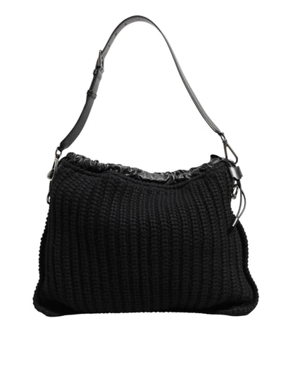 Shoulder Bag by Dolce & Gabbana for women in calfskin leather & cashmere black presents a statuesque silhouette, showcasing a secure zipper and statuesque with versatile shoulder-strap for a sophisticated look.