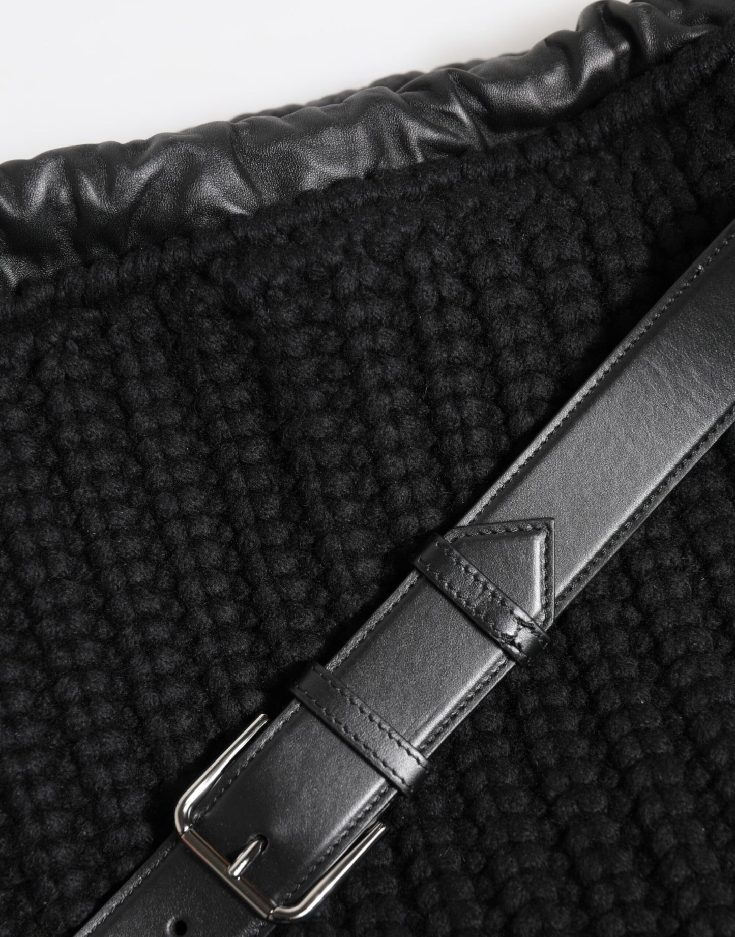 Shoulder Bag by Dolce & Gabbana for women in calfskin leather & cashmere black showcases a statuesque silhouette, artfully detailed with a secure zipper, organized , and versatile shoulder-strap for a statuesque look.