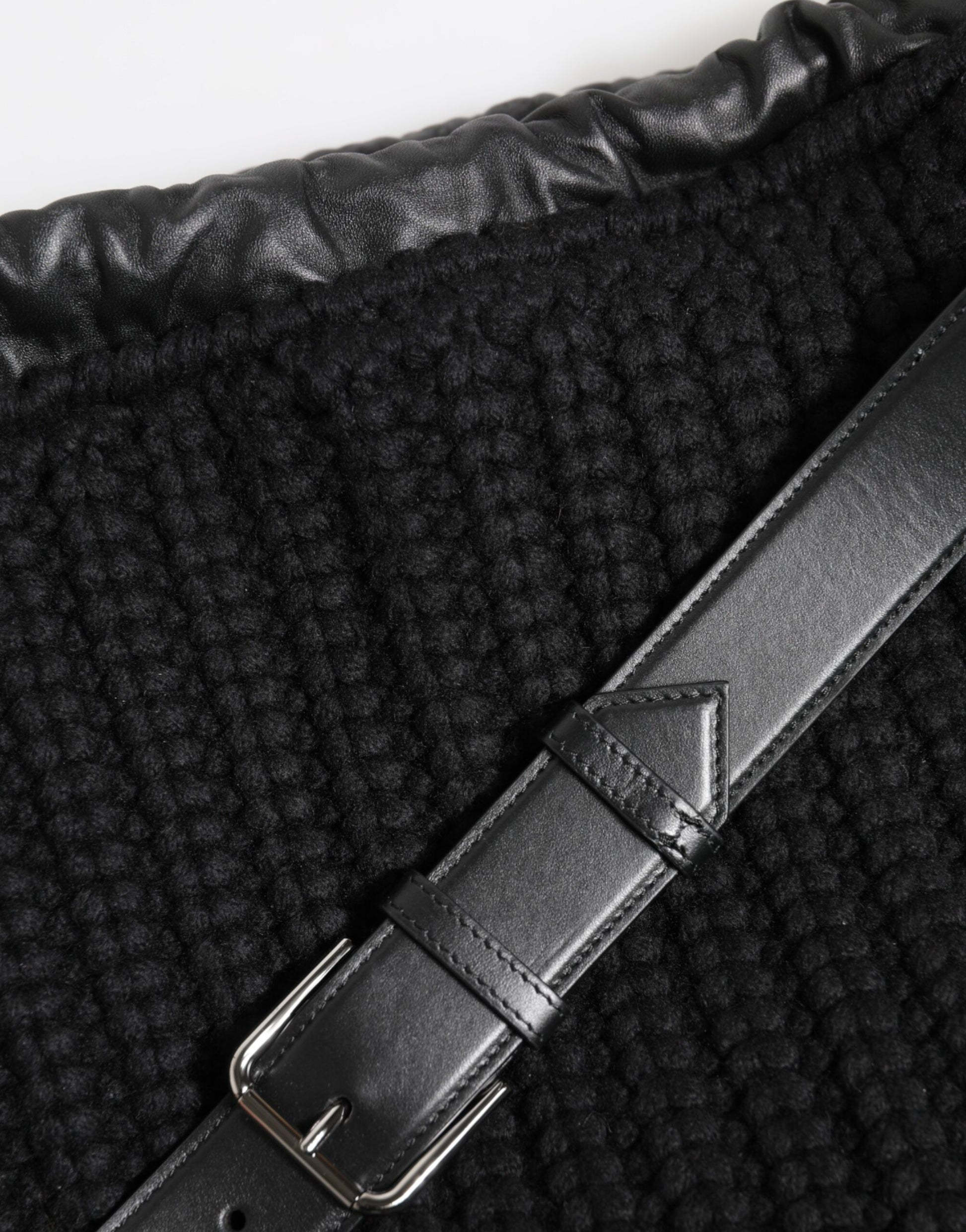 Shoulder Bag by Dolce & Gabbana for women in calfskin leather & cashmere black showcases a statuesque silhouette, artfully detailed with a secure zipper, organized , and versatile shoulder-strap for a statuesque look.