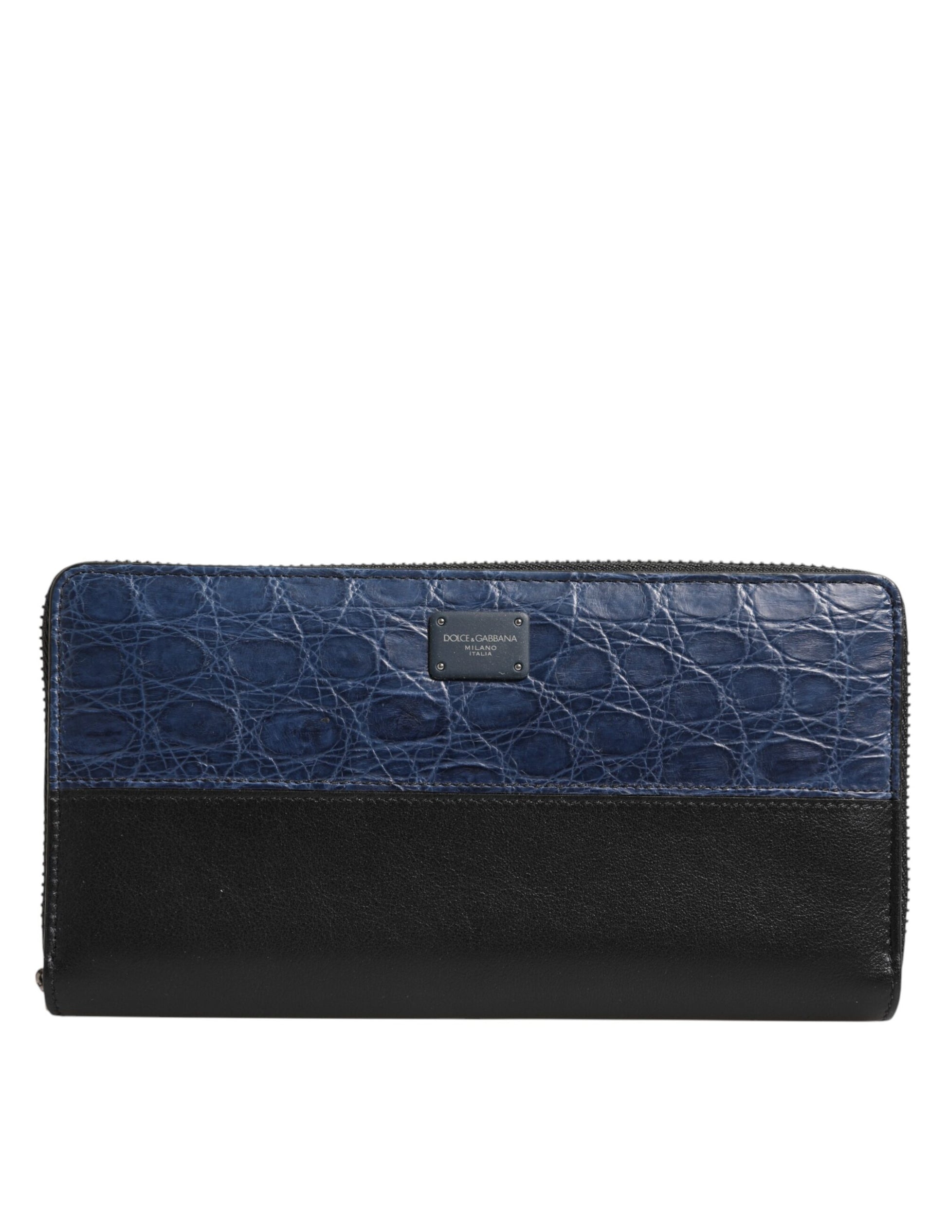 Cardholder Wallet by Dolce & Gabbana for men in caiman & calf leather black & blue showcases a refined silhouette, artfully detailed with the signature style of the Caiman Calf Leather Cardholder Wallet and functional card-organization coin-purse.
