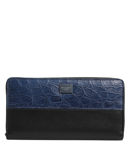 Cardholder Wallet by Dolce & Gabbana for men in caiman & calf leather black & blue features a streamlined silhouette, showcasing the streamlined Caiman Calf Leather Cardholder Wallet design with sophisticated card-organization coin-purse for a premium look.