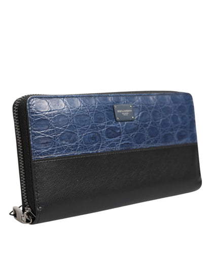 Cardholder Wallet by Dolce & Gabbana for men in caiman & calf leather black & blue presents a refined silhouette, artfully capturing the essence of the Caiman Calf Leather Cardholder Wallet design with sophisticated card-organization coin-purse for a refined look.