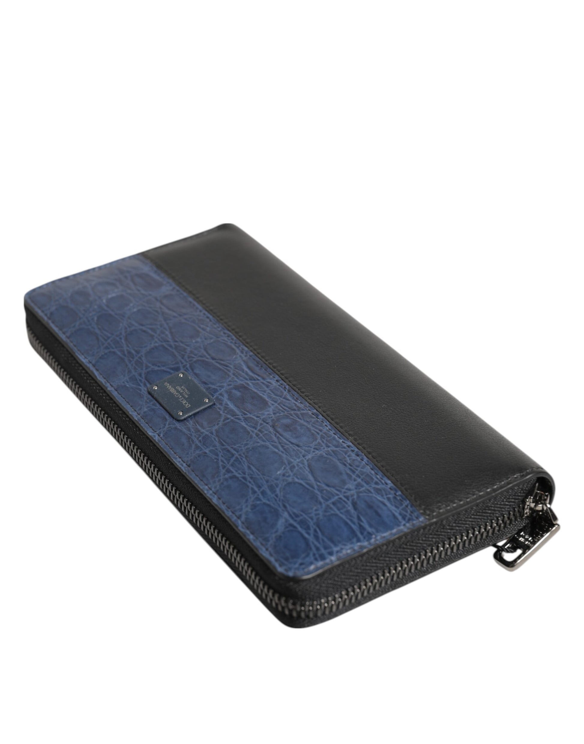 Cardholder Wallet by Dolce & Gabbana for men in caiman & calf leather black & blue showcases a refined silhouette, artfully capturing the essence of the refined Caiman Calf Leather Cardholder Wallet design with functional card-organization coin-purse.