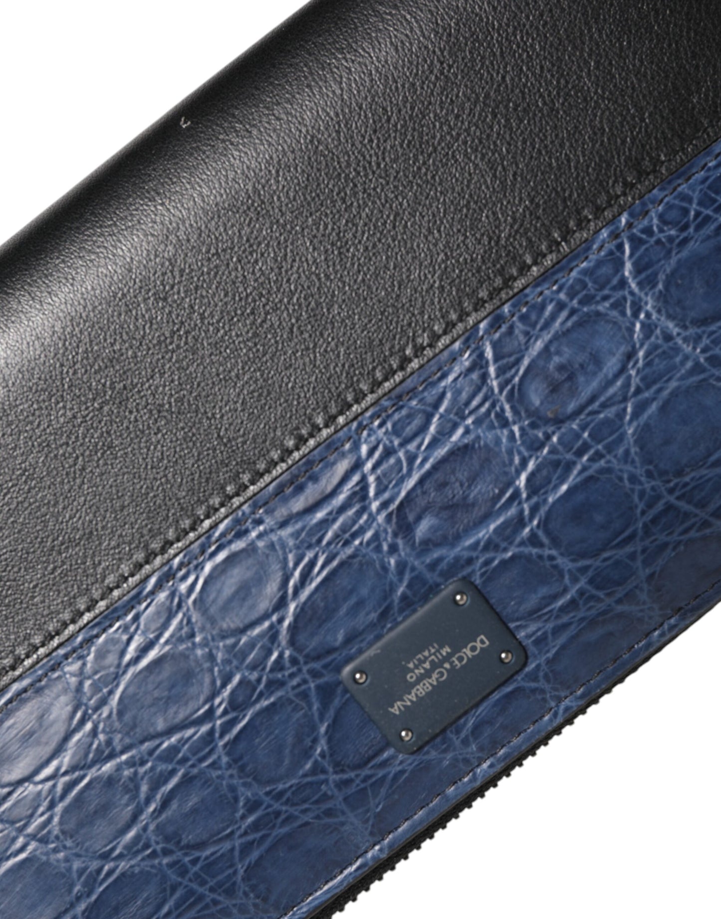 Cardholder Wallet by Dolce & Gabbana for men in caiman & calf leather black & blue showcases a discerning silhouette, artfully capturing the essence of Caiman Calf Leather Cardholder Wallet with its functional card-organization coin-purse.