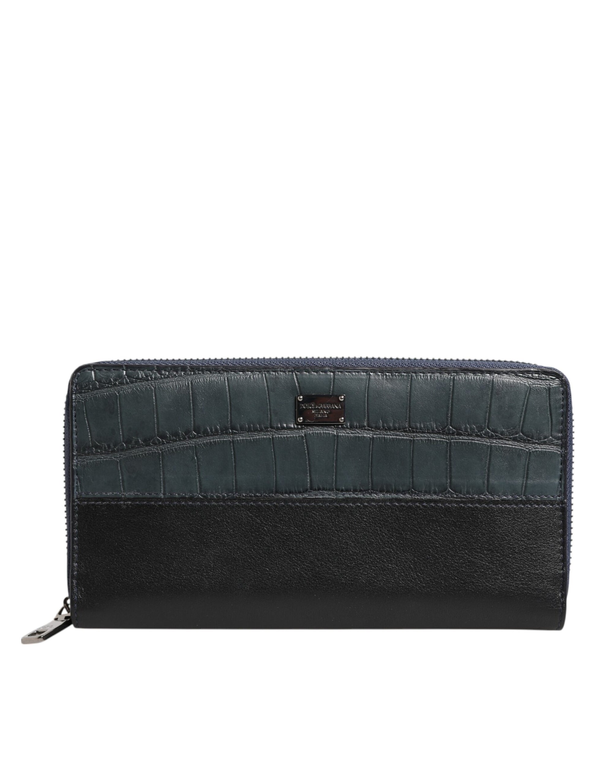 Cardholder Wallet by Dolce & Gabbana for men in exotic leather black & blue features a streamlined silhouette, showcasing the streamlined Exotic Leather Cardholder Wallet design with sophisticated card-organization coin-purse for a premium look.