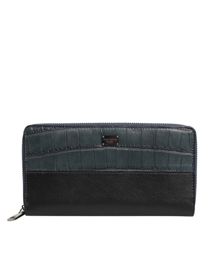 Cardholder Wallet by Dolce & Gabbana for men in exotic leather black & blue features a streamlined silhouette, showcasing the streamlined Exotic Leather Cardholder Wallet design with sophisticated card-organization coin-purse for a premium look.