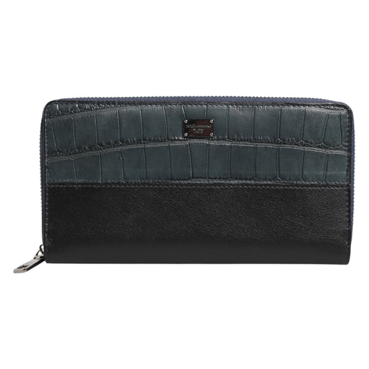 Cardholder Wallet by Dolce & Gabbana for men in exotic leather black & blue showcases a discerning silhouette, artfully capturing the essence of Exotic Leather Cardholder Wallet with its functional card-organization coin-purse.