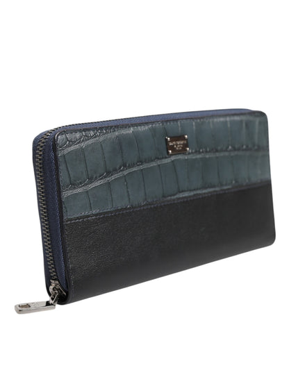 Cardholder Wallet by Dolce & Gabbana for men in exotic leather black & blue presents a streamlined silhouette, showcasing the sophisticated design of the Exotic Leather Cardholder Wallet collection with functional card-organization coin-purse.