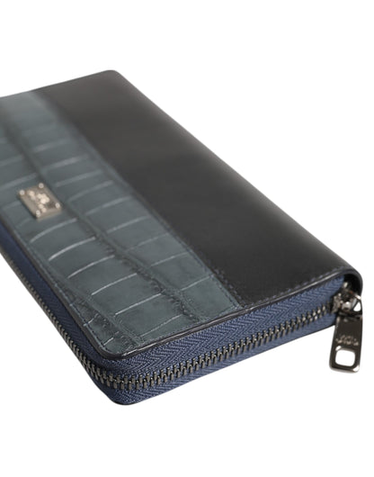 Cardholder Wallet by Dolce & Gabbana for men in exotic leather black & blue presents a architectural silhouette from the Exotic Leather Cardholder Wallet collection, showcasing architectural card-organization coin-purse for a architectural finish.